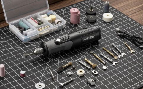 HARDELL 4V rotary tool with accessories displayed