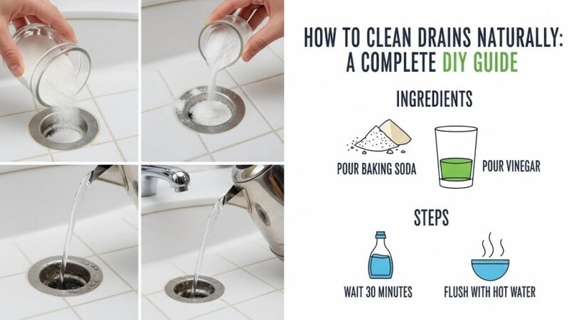 DIY drain cleaning using baking soda and vinegar
