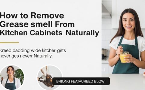 Image of a kitchen cabinet being cleaned with vinegar and a cloth.