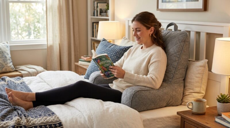 reading pillow for bed with arm support and backrest
