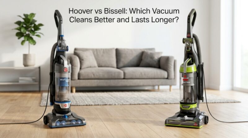 Hoover vs Bissell vacuum comparison showing carpet cleaning performance and suction power test