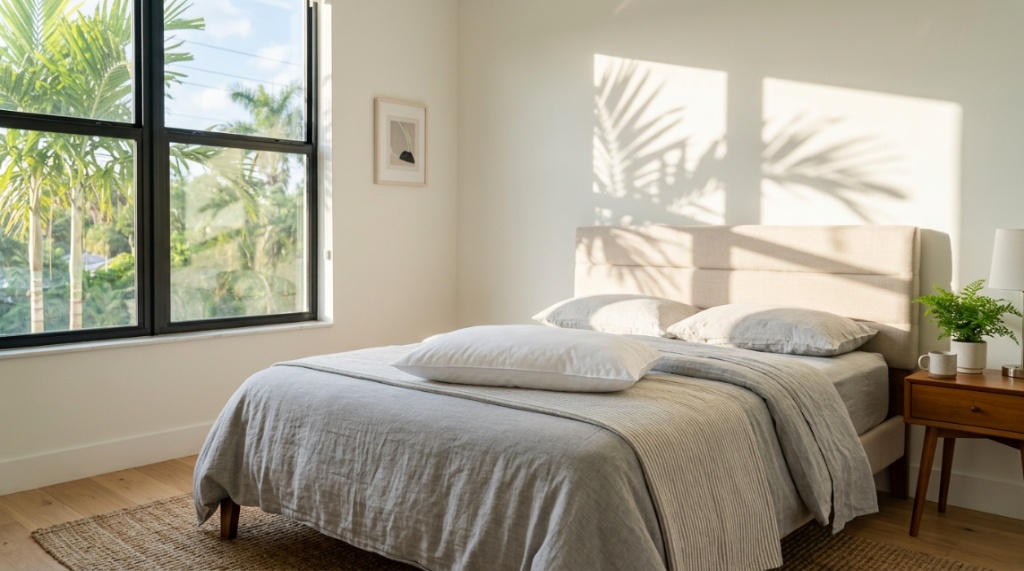 A side sleeper resting comfortably on a supportive, low-profile pillow in a cozy bedroom.